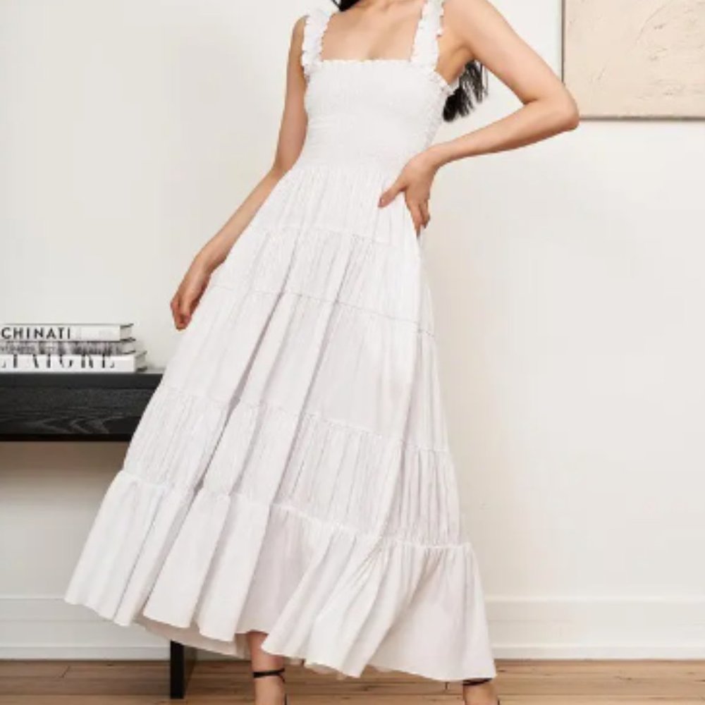 La Ligne Vera Smocked Cotton Dress XS white